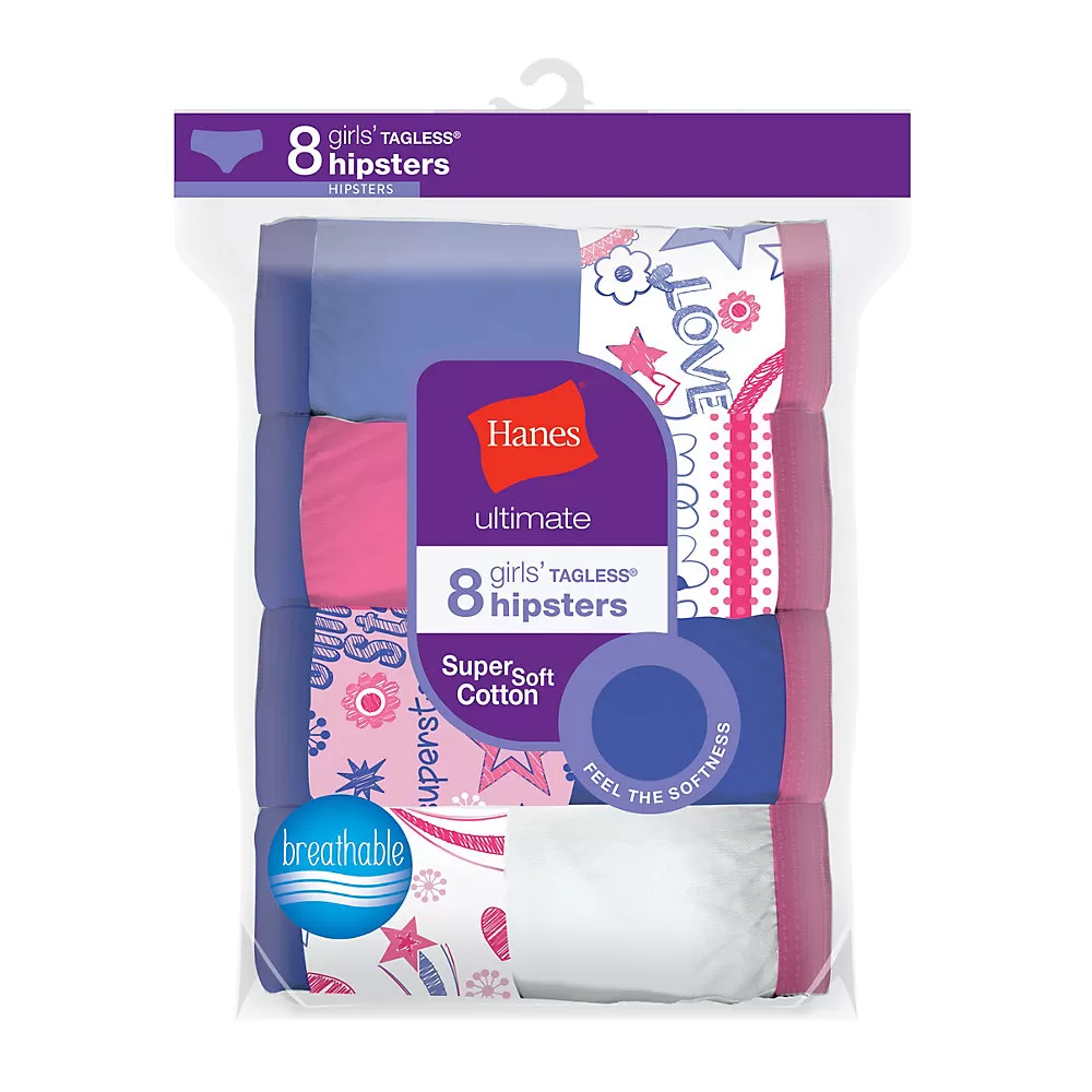 Hanes Ultimate Girls Cotton Hipsters 8-Pack