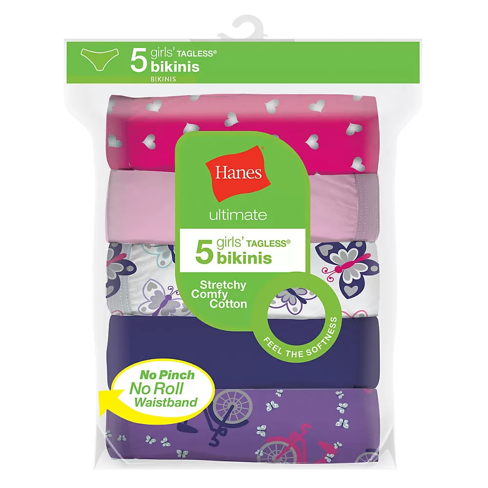 Hanes Ultimate Girls Cotton Stretch Bikinis 5-Pack