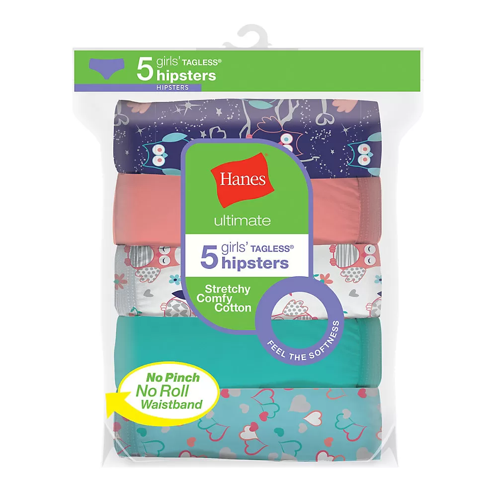 Hanes Ultimate Girls Cotton Stretch Hipsters 5-Pack