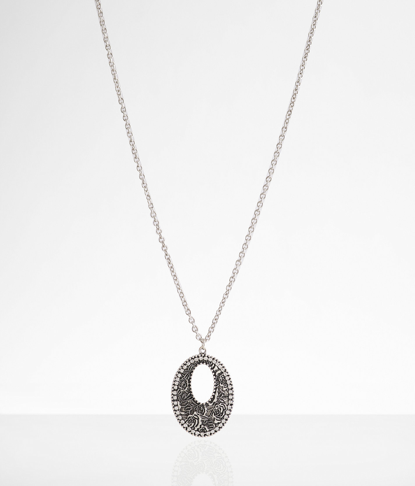 boutique by BKE Floral Embossed Necklace - Women's Jewelry in Burnished Silver