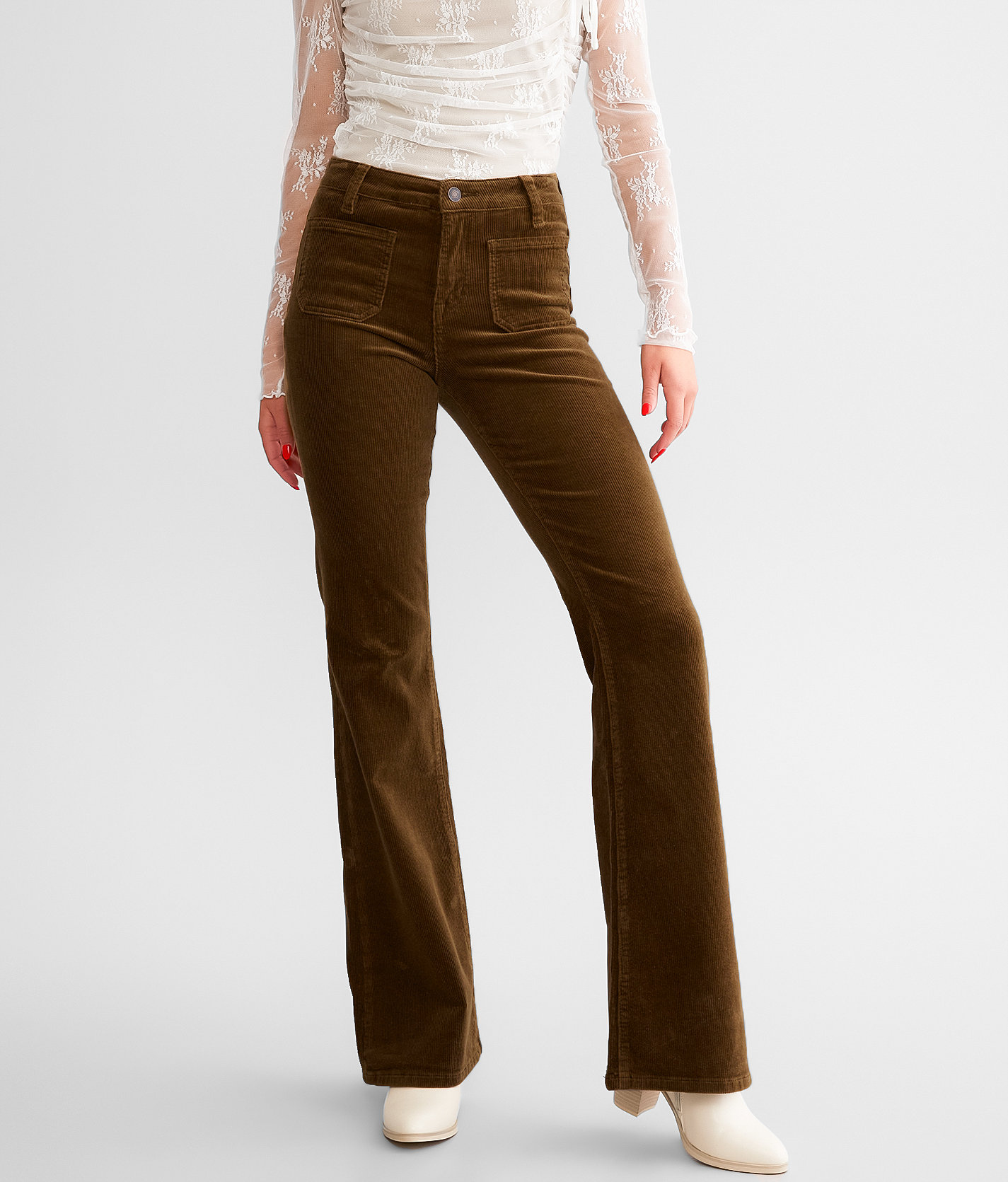 Mica Denim High Rise Corduroy Flare Pant - Women's Pants in Olive