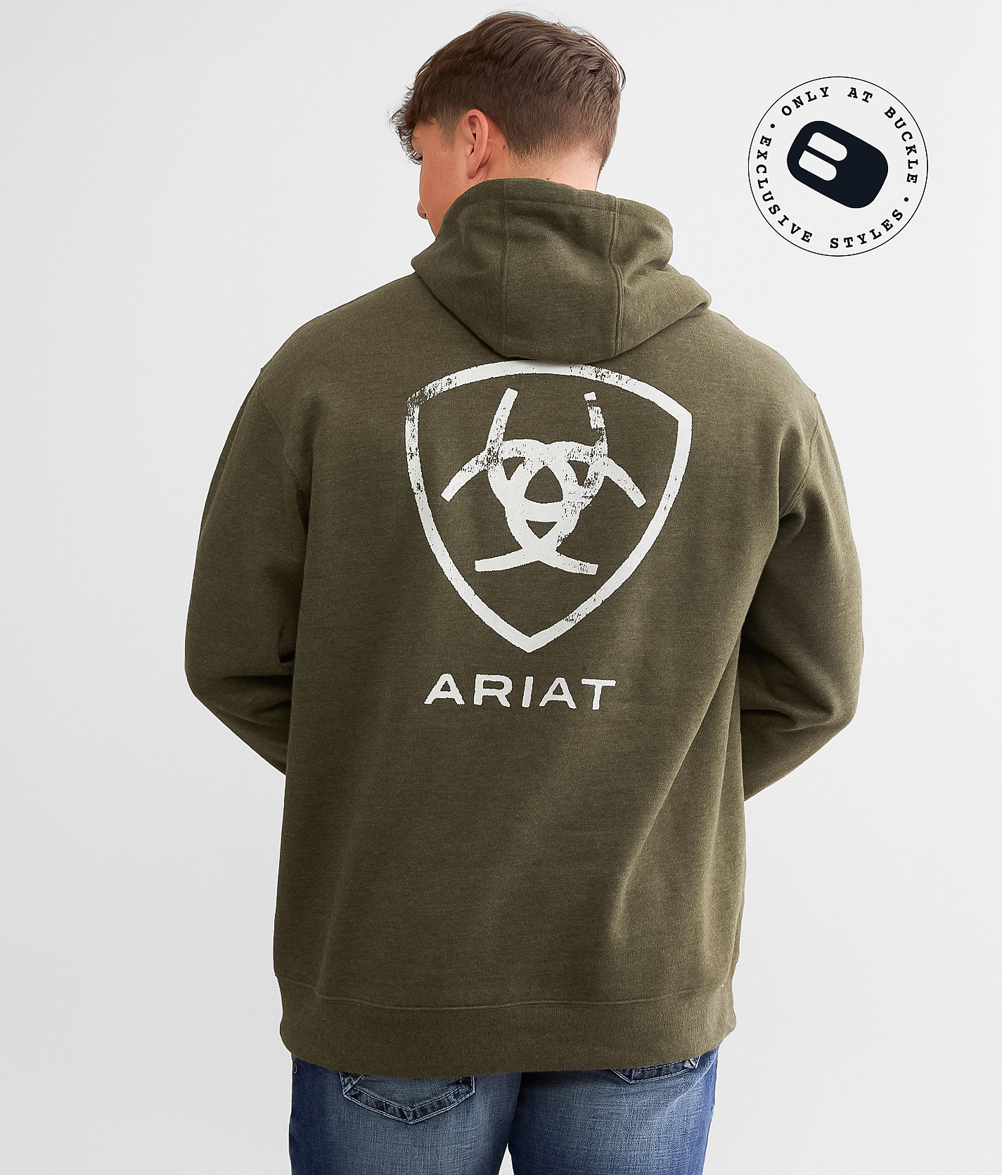 Ariat Stamped Shield Hooded Sweatshirt - Men's Sweatshirts in Brine Olive Heather
