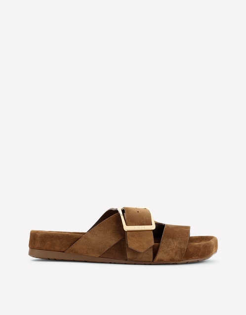 Ease Buckle Calfskin Suede Slippers