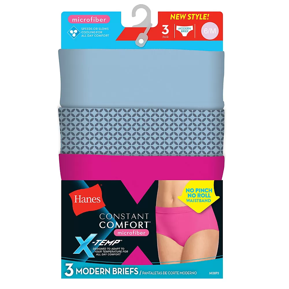Hanes X-Temp Constant Comfort Womens Microfiber Modern Brief Panties 3-Pack