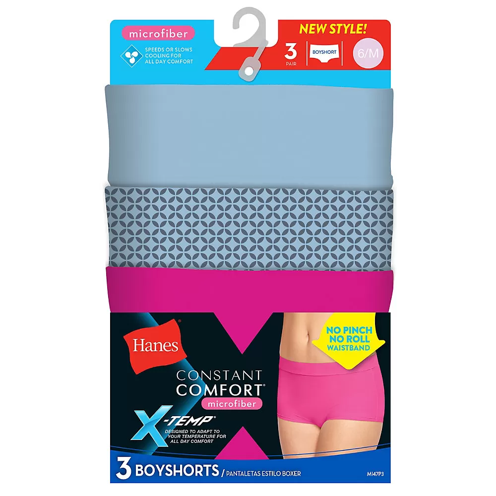 Hanes X-Temp Constant Comfort Womens Microfiber Boyshort Panties 3-Pack
