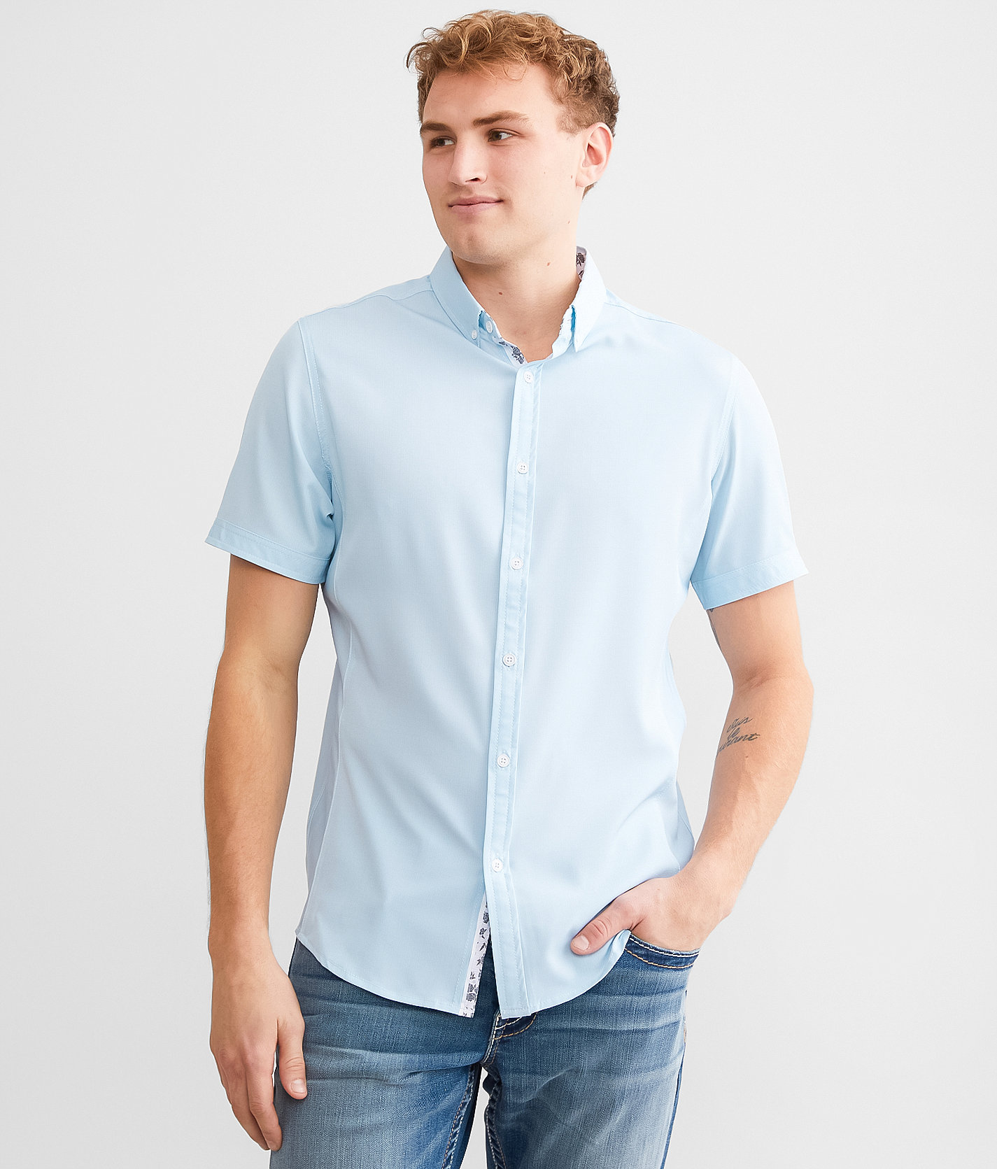 J.B. Holt Mini Dot Standard Performance Stretch Shirt - Men's Shirts in Light Blue