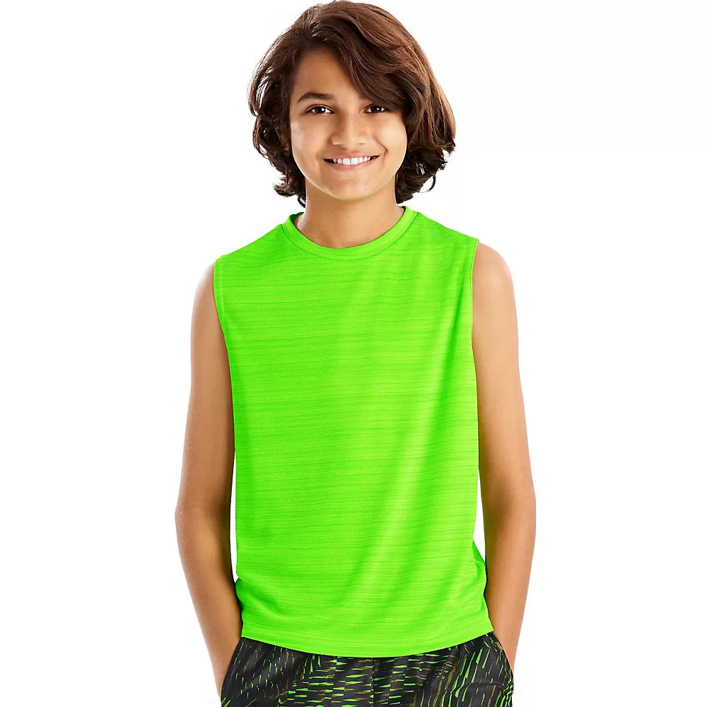 Hanes Sport 153 Boys Sleeveless Heathered Tech Tee