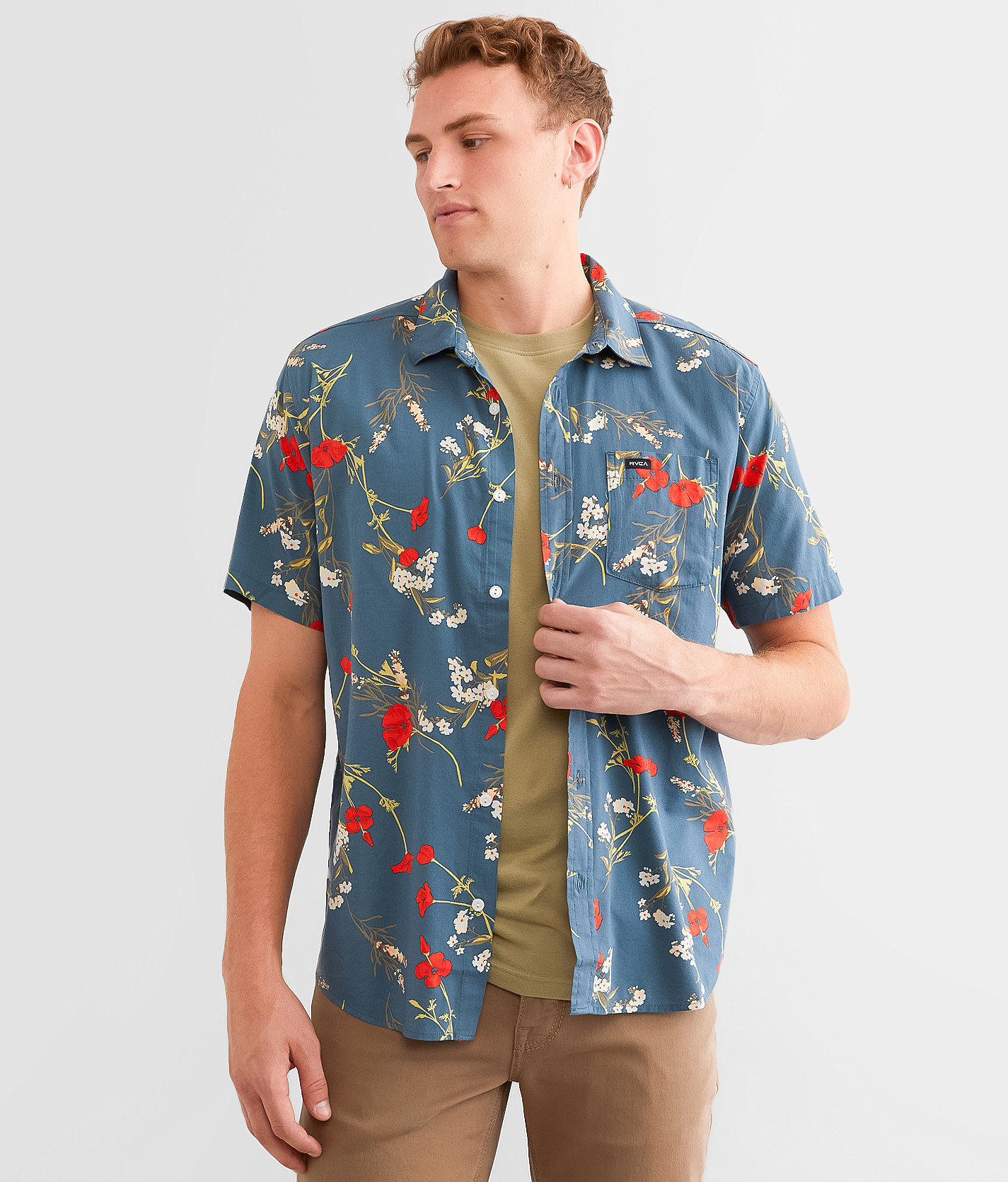 RVCA Botanical Floral Shirt - Men's Shirts in Duck Blue