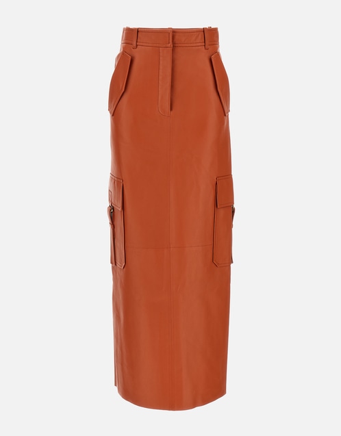 Illustration Sheepskin Leather Midi Skirt