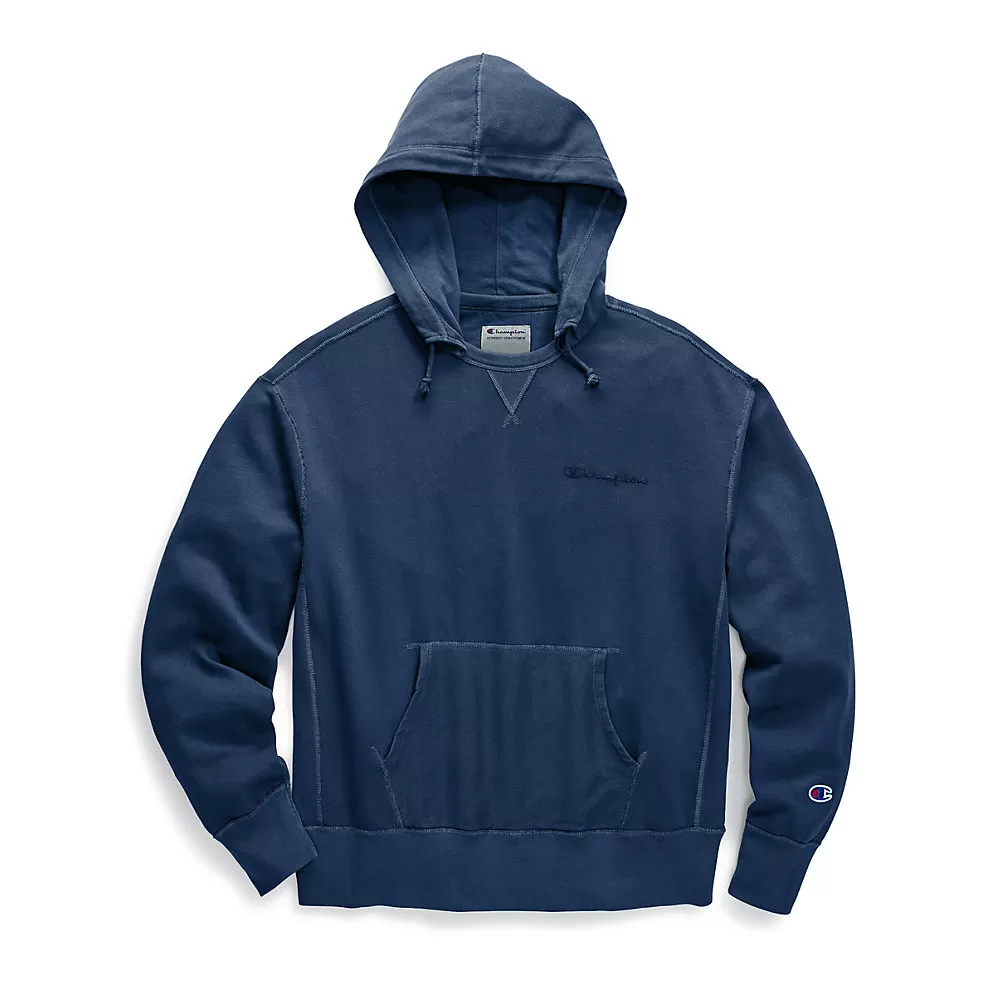 Champion Mens Vintage Dye Fleece Pullover Hoodie, Embroidered Logo