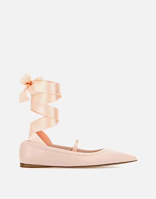 Calfskin Leather Ankle Ribbon Ballet Flats