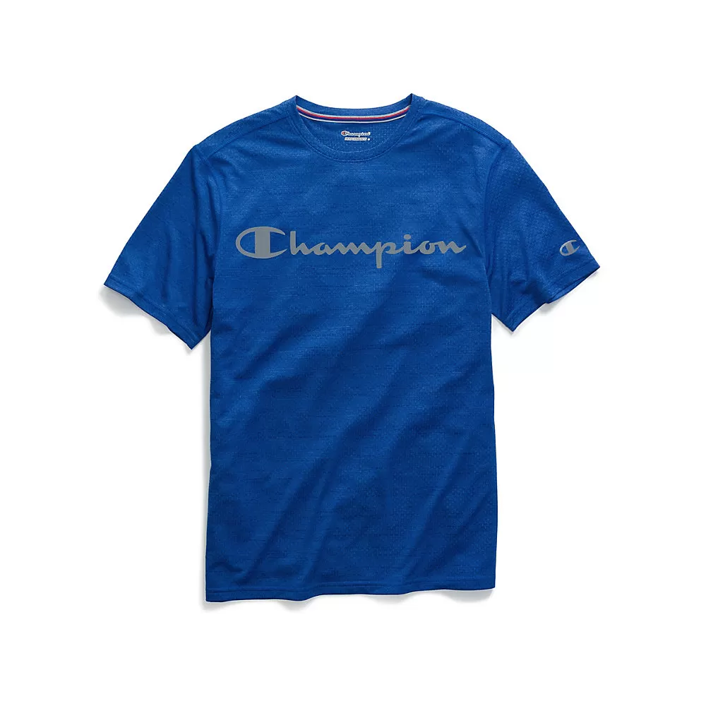 Champion Mens Double Dry Heather Mesh Textured Tee, Script Logo