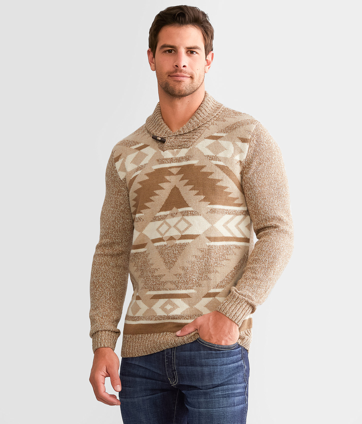 Outpost Makers Southwestern Shawl Sweater - Men's Sweaters in Saddle Heather