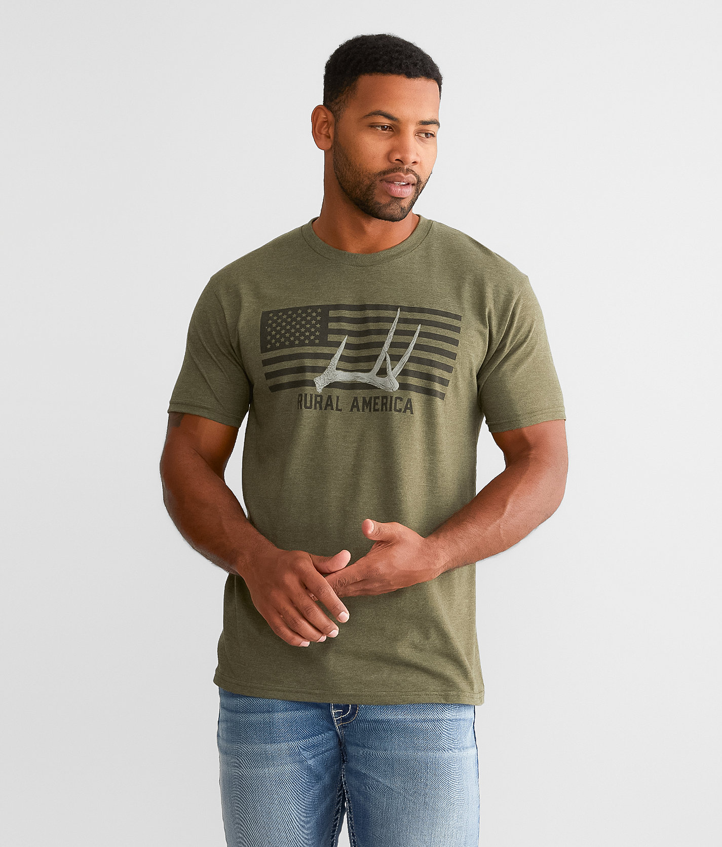 Rural Cloth Antler Flag T-Shirt - Men's T-Shirts in Military Green Frost