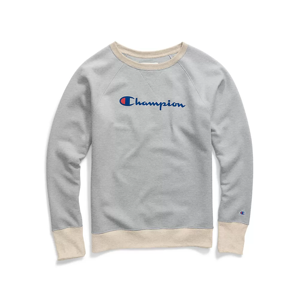 Champion Womens Powerblend Fleece Boyfriend Crew, Script Logo
