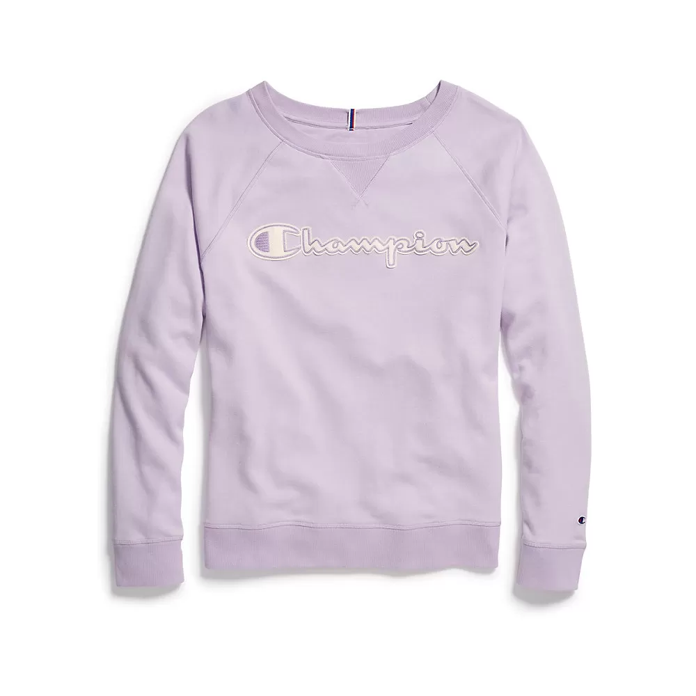 Champion Womens Heritage French Terry Crew, Chainstitch Logo