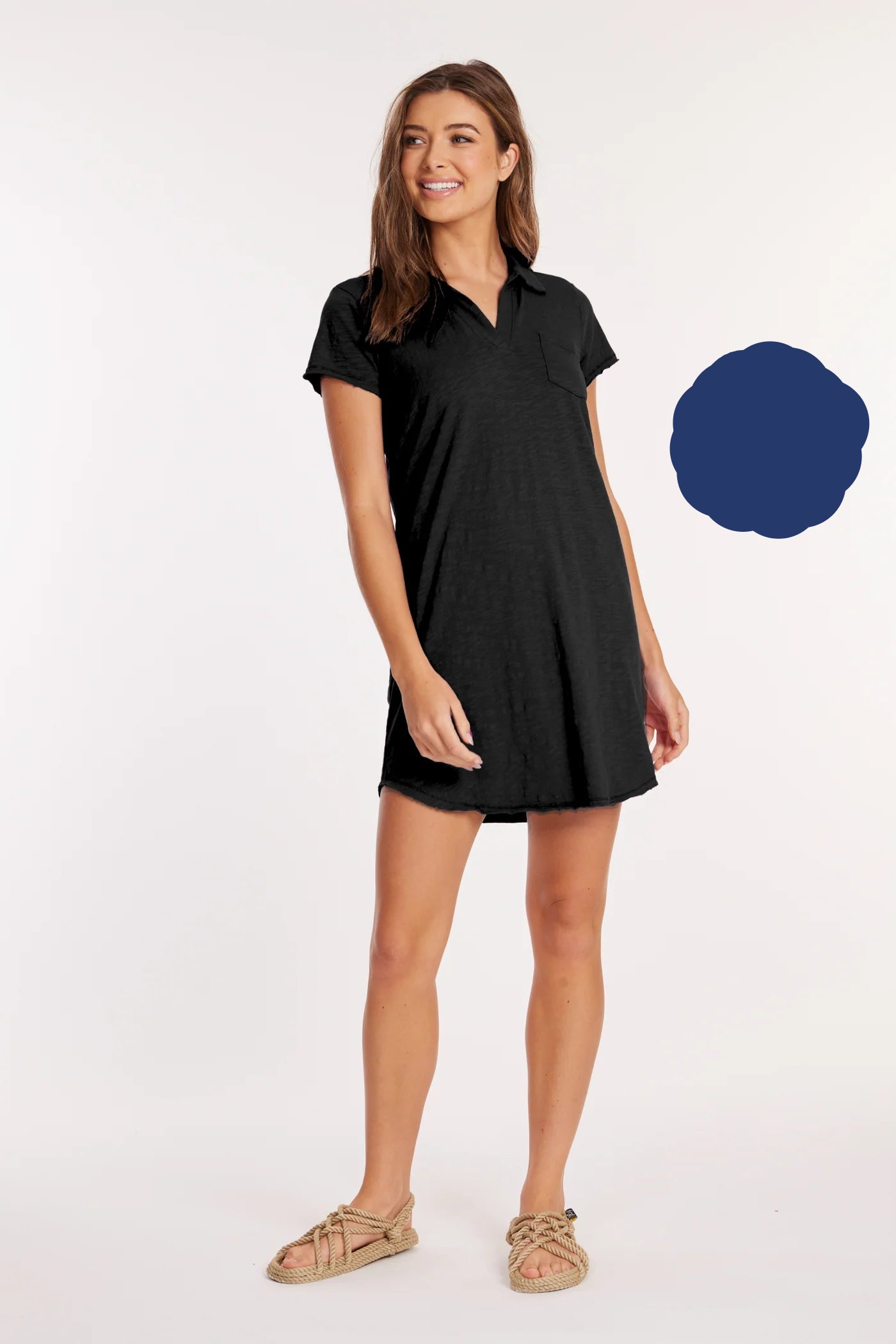 Collared T-Shirt Dress-Navy