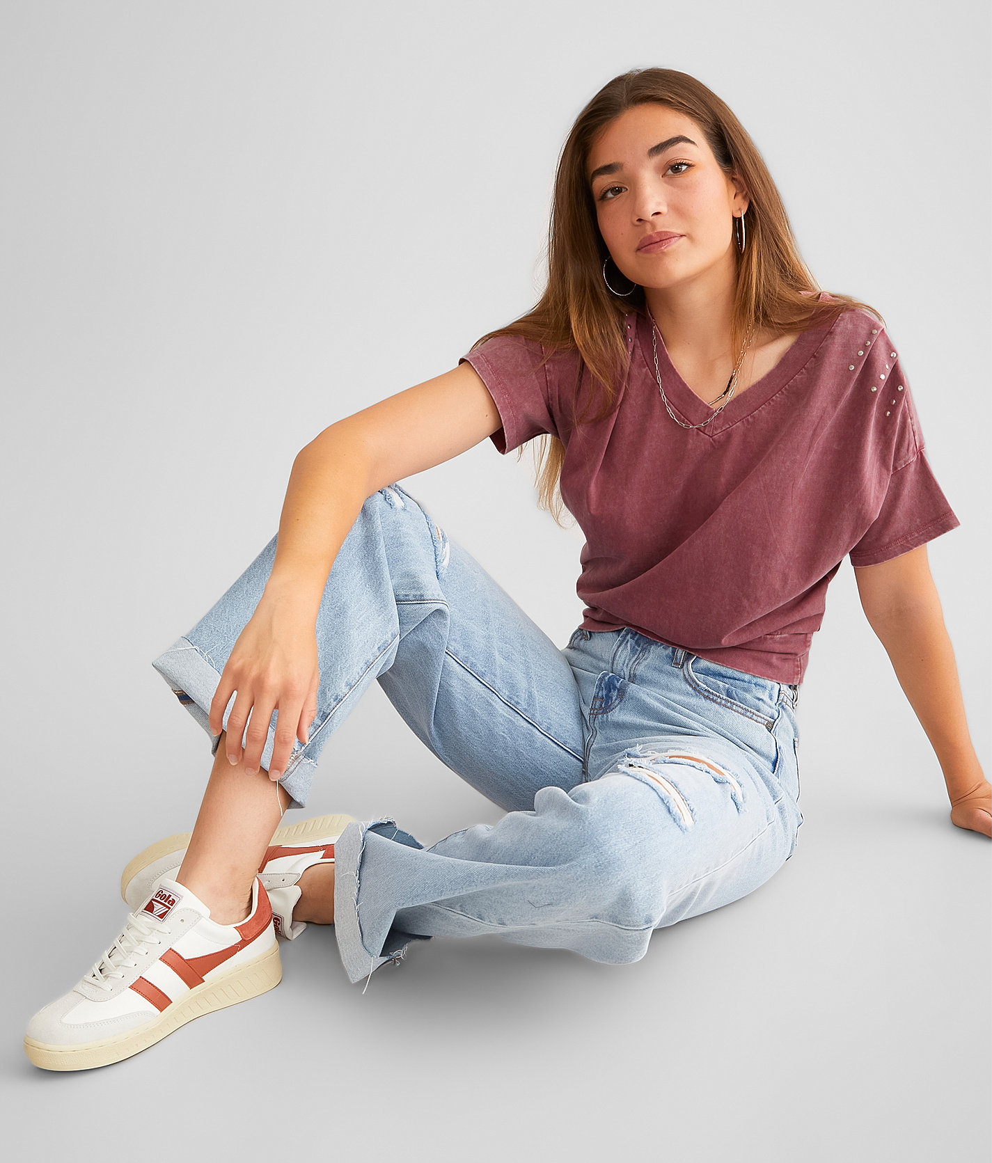 Gilded Intent Studded Top - Women's Shirts & Blouses in Maroon