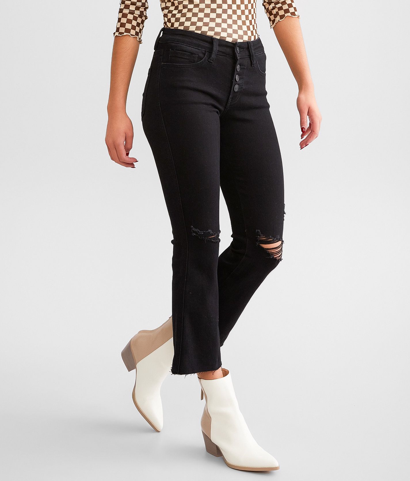 Flying Monkey Mid-Rise Cropped Flare Stretch Jean - Women's Jeans in Jet Black