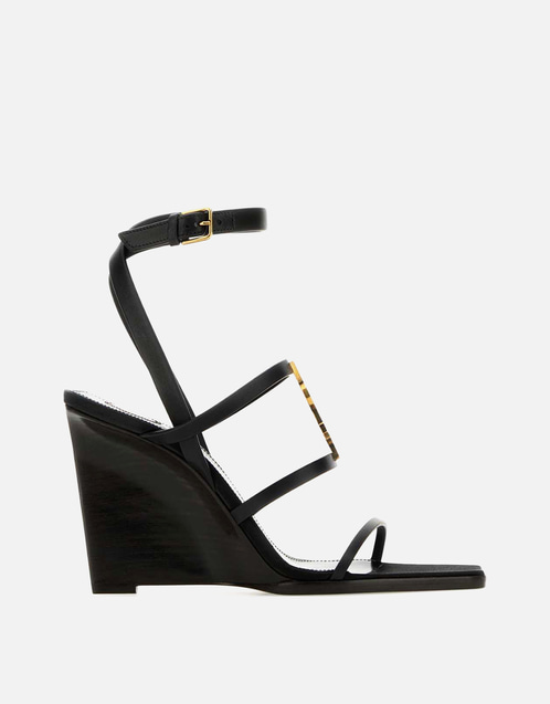 Black Calfskin Leather Cassandre Wedges