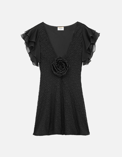 V-Neck Dress In Embroidered Muslin