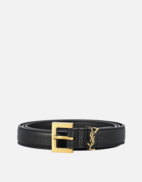 Men's Cassandre Thin Belt With Square Buckle In Grained Calfskin Leather