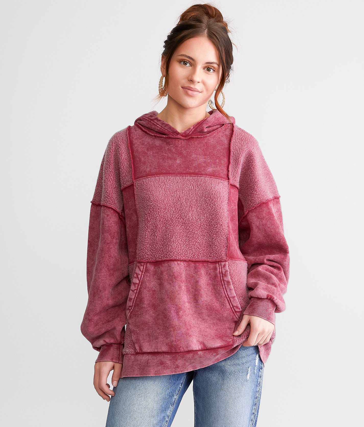 Gilded Intent Oversized Knit Hooded Sweatshirt - Women's Sweatshirts in Anemone