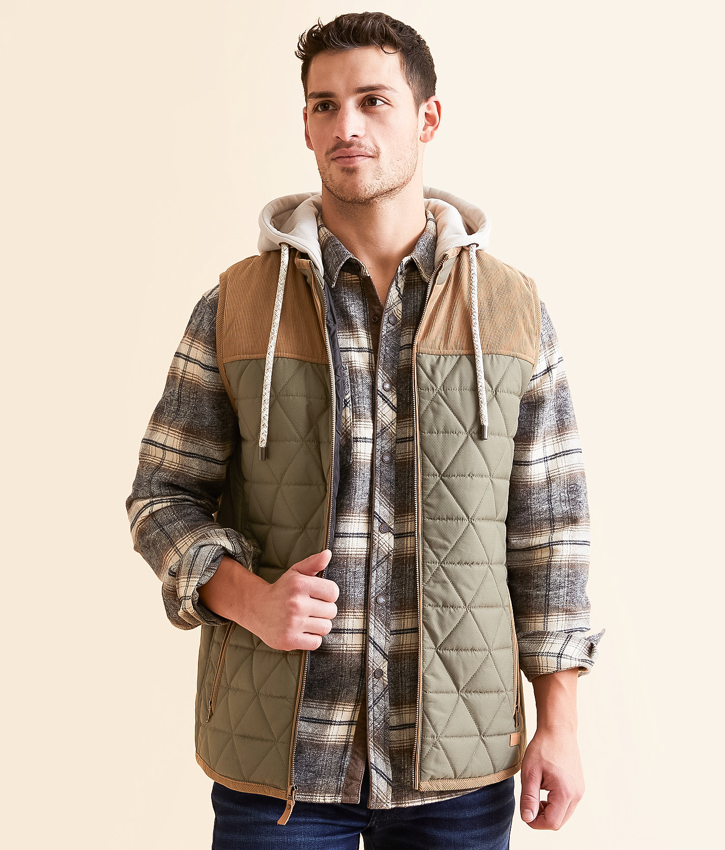 Outpost Makers Color Block Hooded Vest - Men's Coats & Jackets in Olive