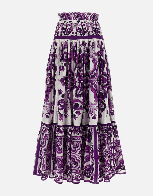 Majolica-Print Long Skirt