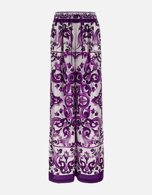 Majolica-Print Silk Twill Trousers
