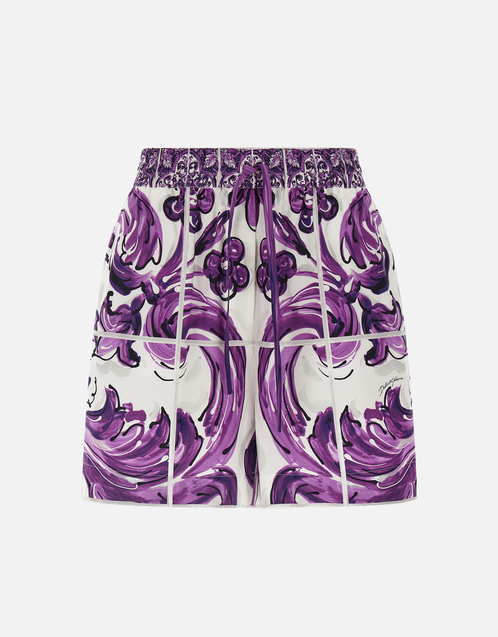Majolica-Printed Cotton Shorts