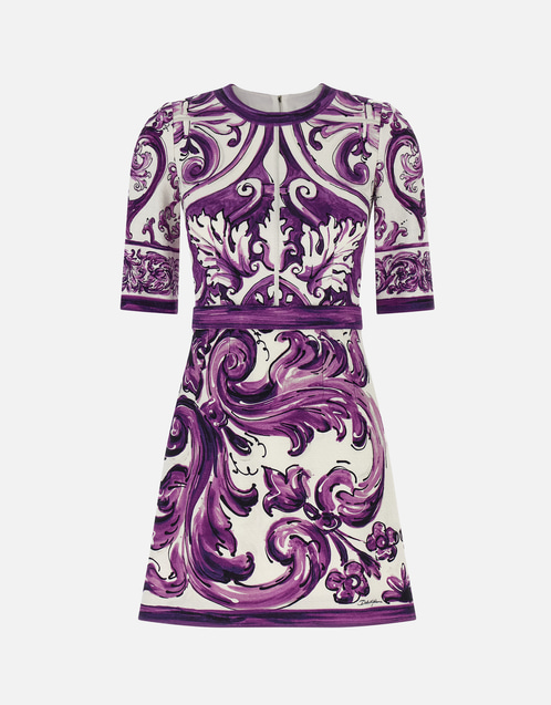 Majolica-Printed Linen Blend Mini Dress
