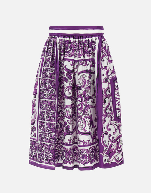 Maiolica Printed Silk Knee Length Skirt