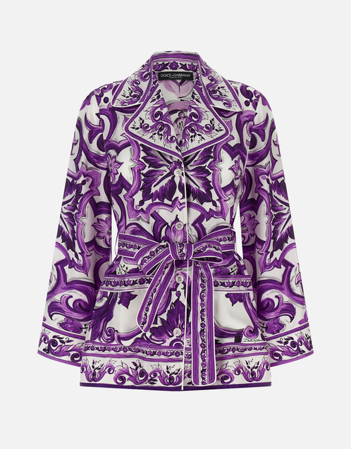 Silk Majolica-Print Pajama Shirt