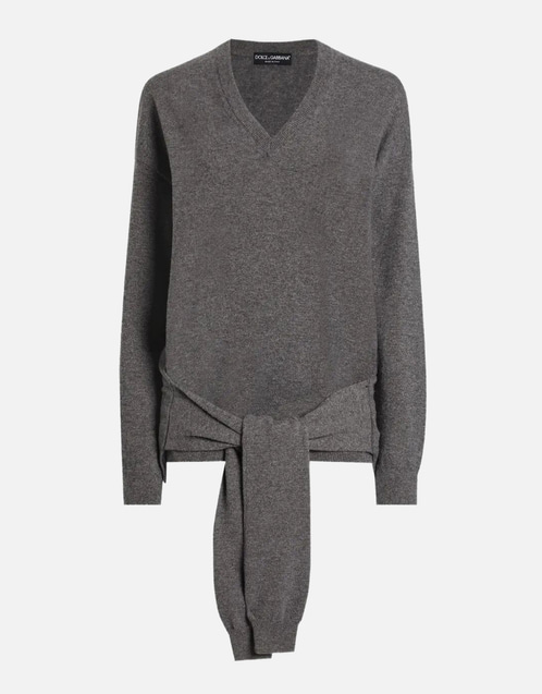 Cashmere V-Neck Knotted Sweater