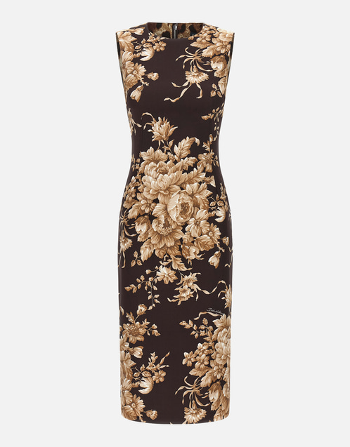 All-Over Printed Stretch Silk Knee Length Dress