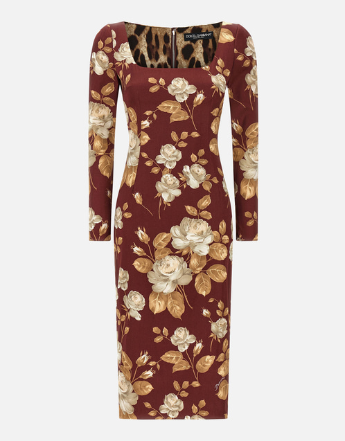 All-Over Printed Silk Satin Midi Dress