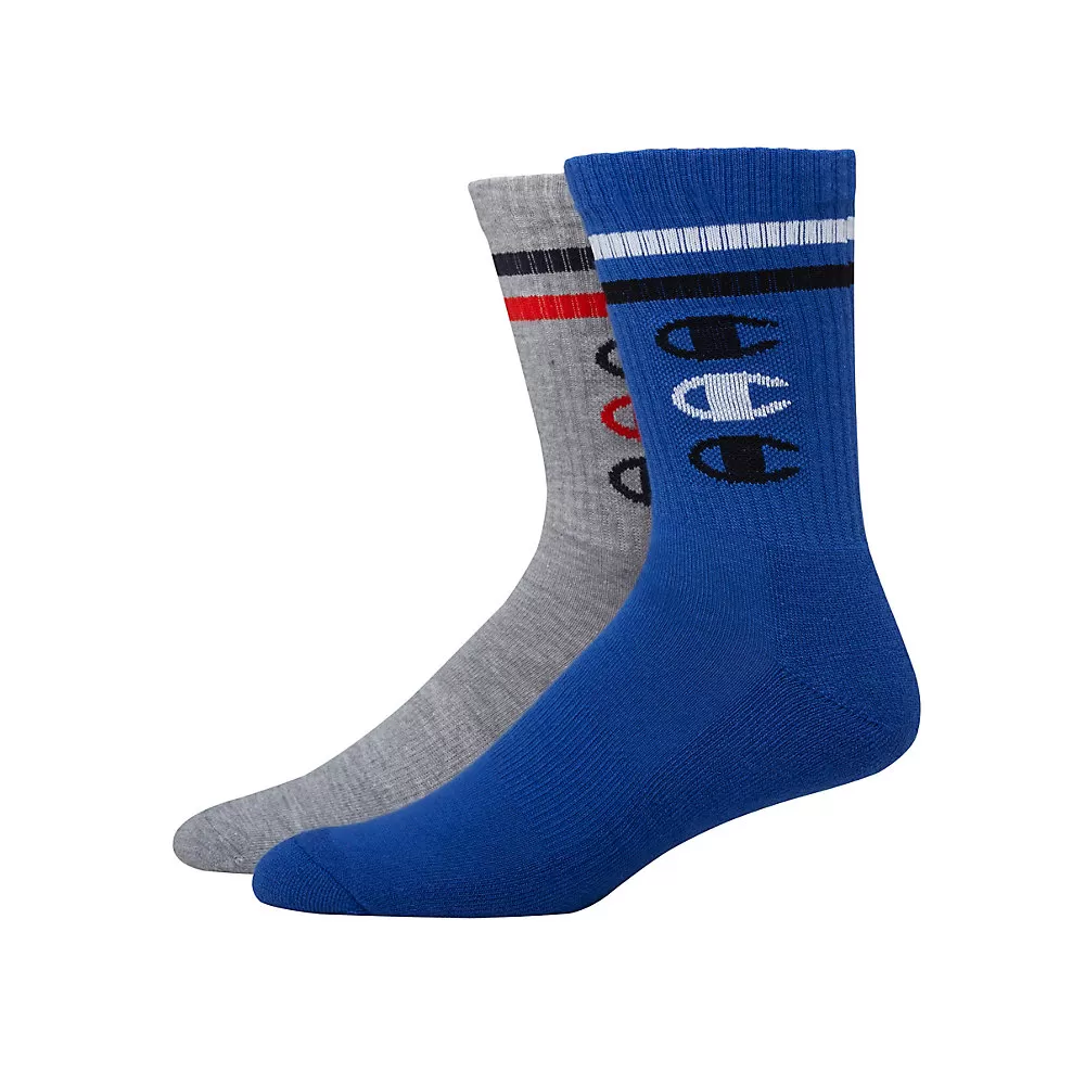 Champion Men's Performance Crew Socks, Vertical C Logo, 2-Pack