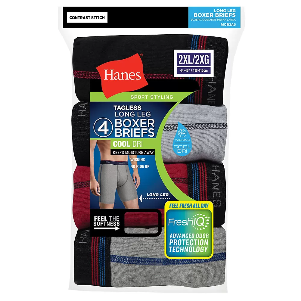 Hanes Men's Cool DRI Long Leg Boxer Briefs with Comfort Flex Waistband 4-Pack