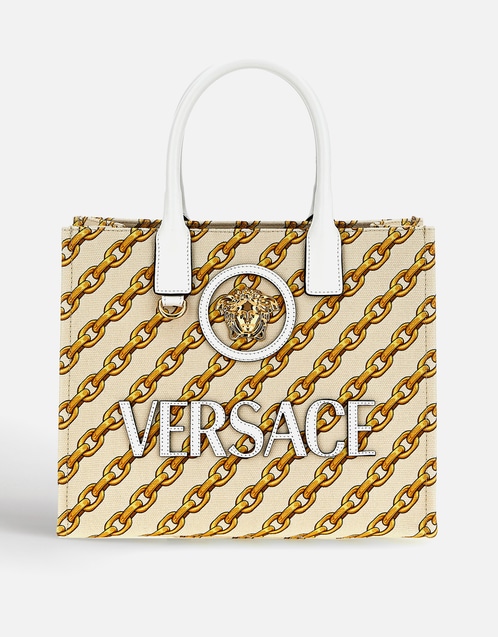 La Medusa Canvas Chain Stripes  Small Crossbody Tote Bag