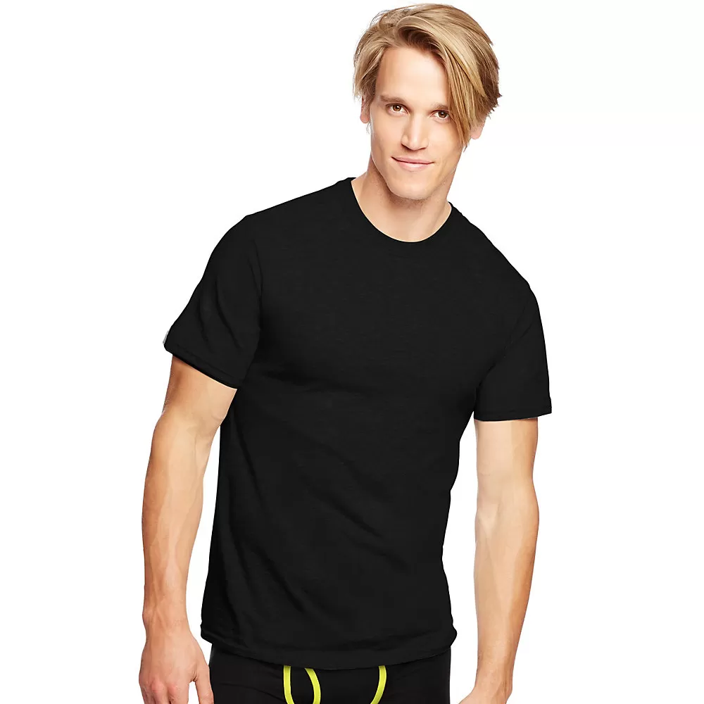 Hanes Classics Men's ComfortSoft TAGLESS Dyed Black Crewneck Undershirt 3-Pack