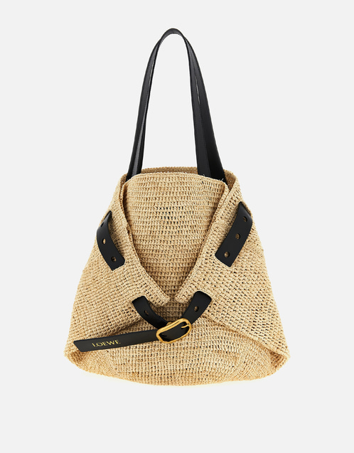 Punch Hole Medium Raffia Handbag