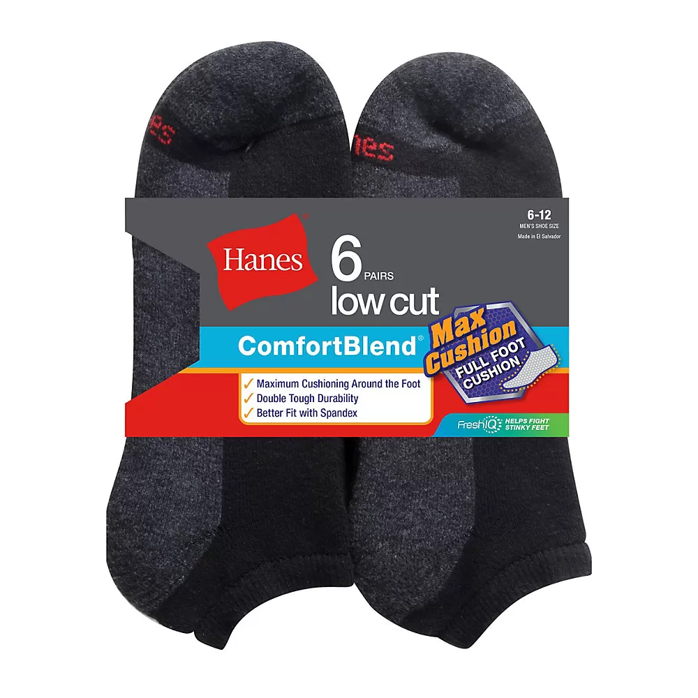 Hanes Men's ComfortBlend Max Cushion Low Cut Sock 6-Pack