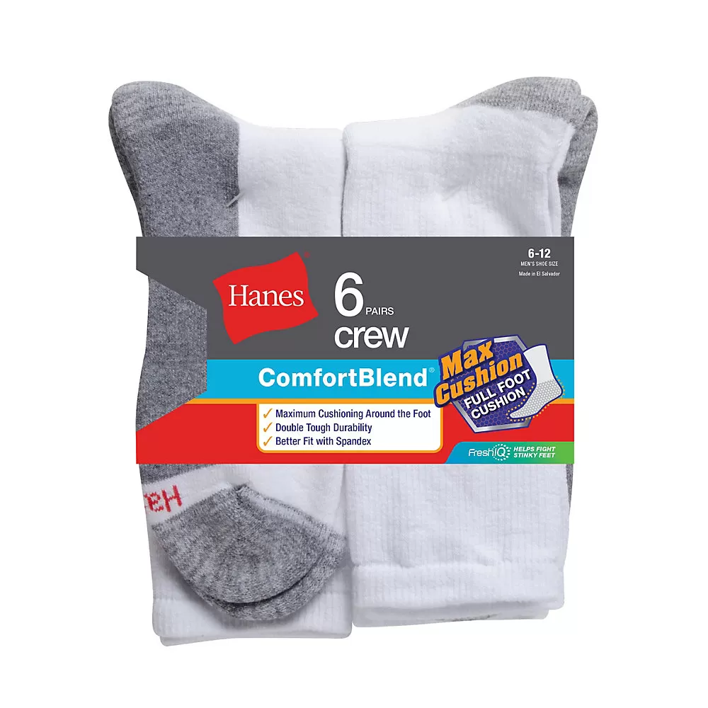 Hanes Men's ComfortBlend Max Cushion Crew Sock 6-Pack