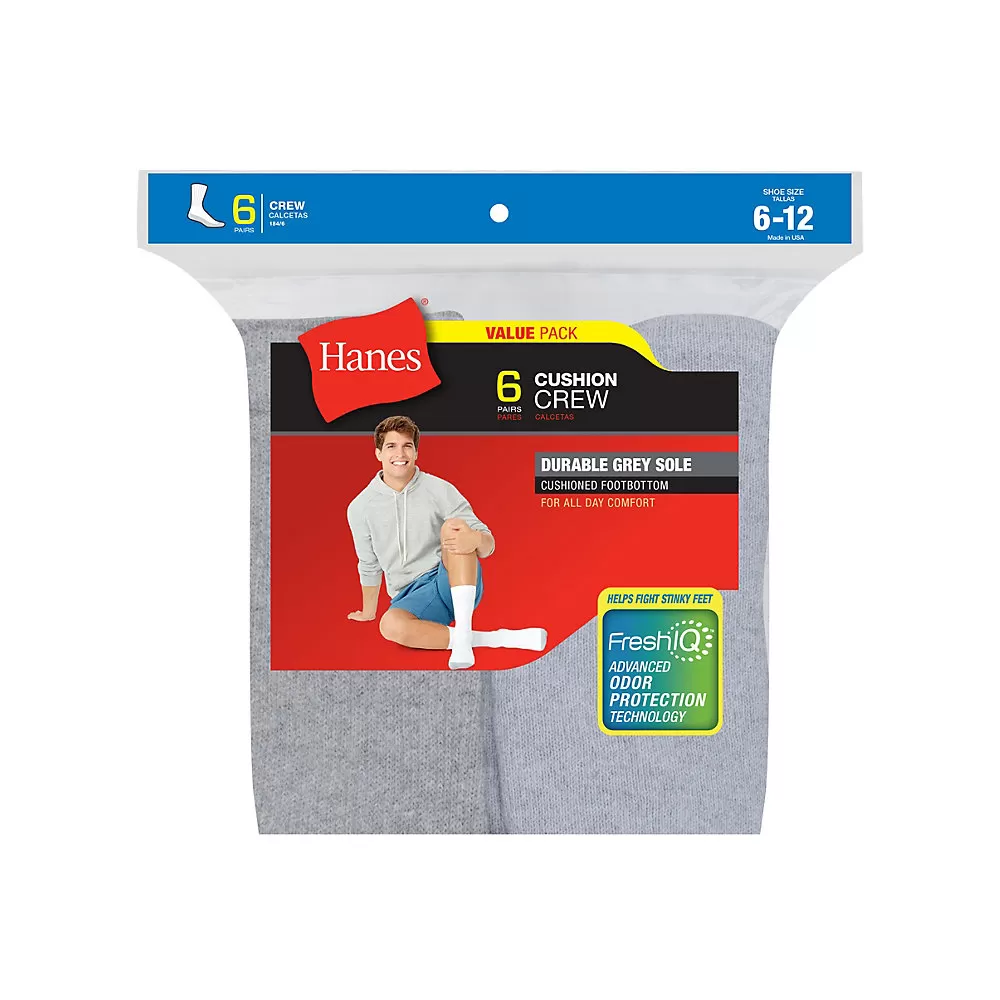Hanes Men's Cushion Crew Socks 6-Pack