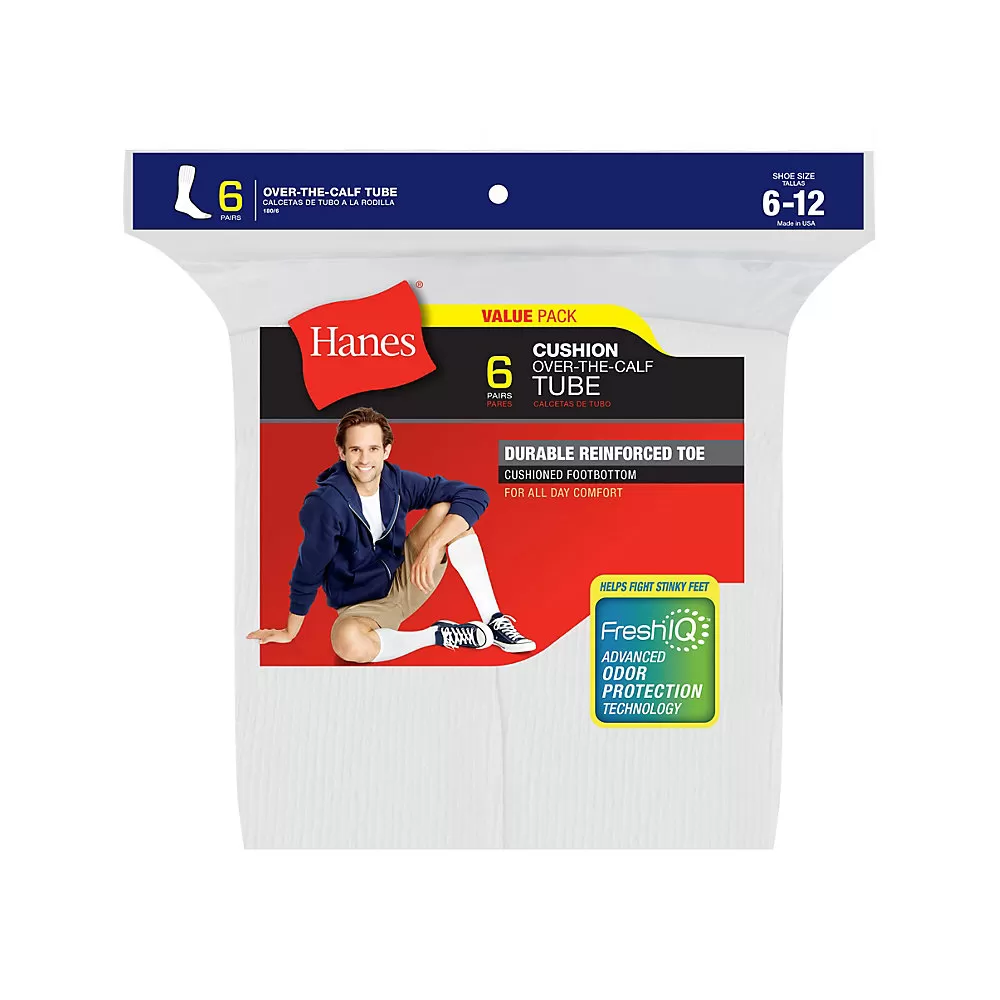 Hanes Men's Over the Calf Tube Socks 6-Pack