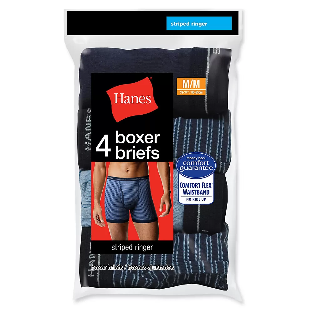 Hanes Men's Ringer Boxer Brief with Comfort Flex Waistband 4-Pack