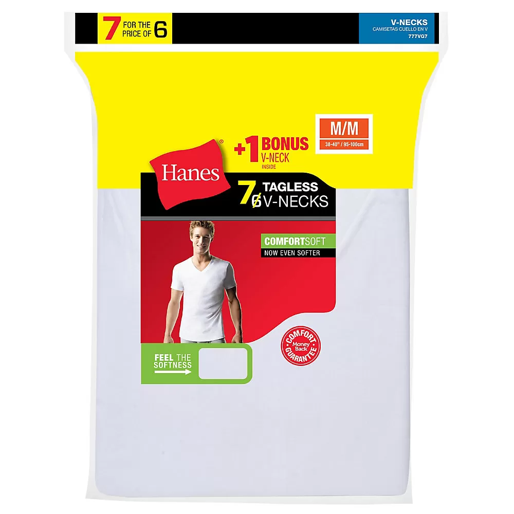 Hanes Men's TAGLESS V-Neck Undershirt 7-Pack