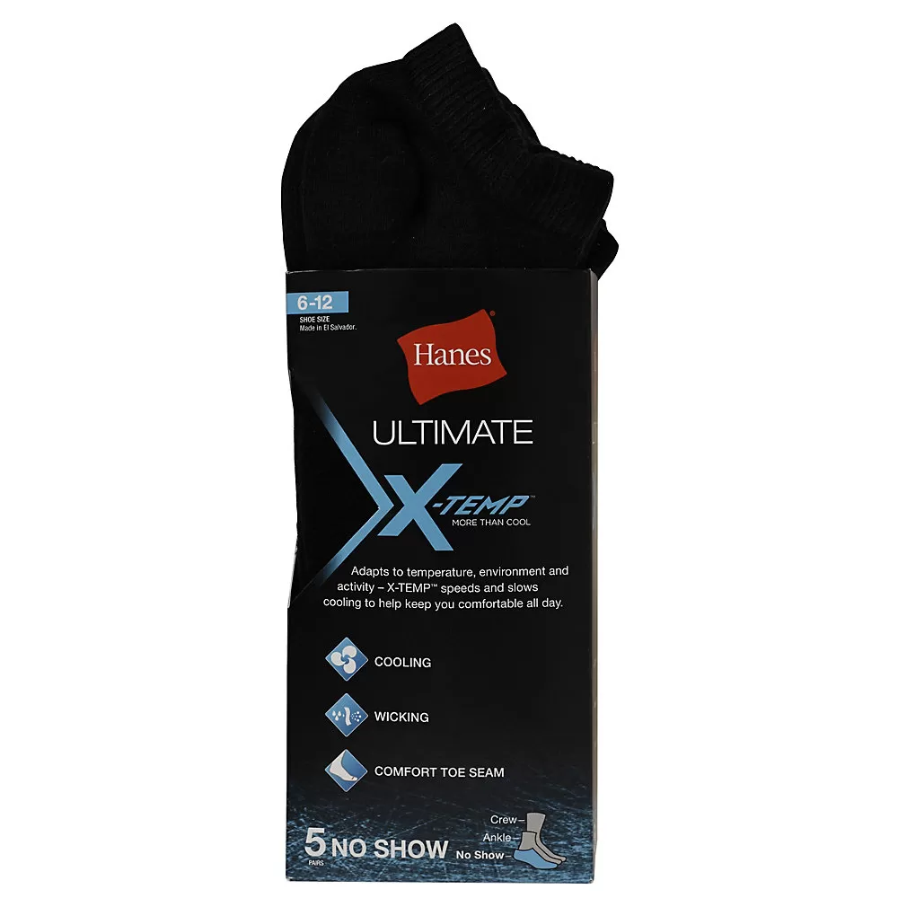 Hanes Men's Ultimate X-Temp 153 No Show Socks - Black