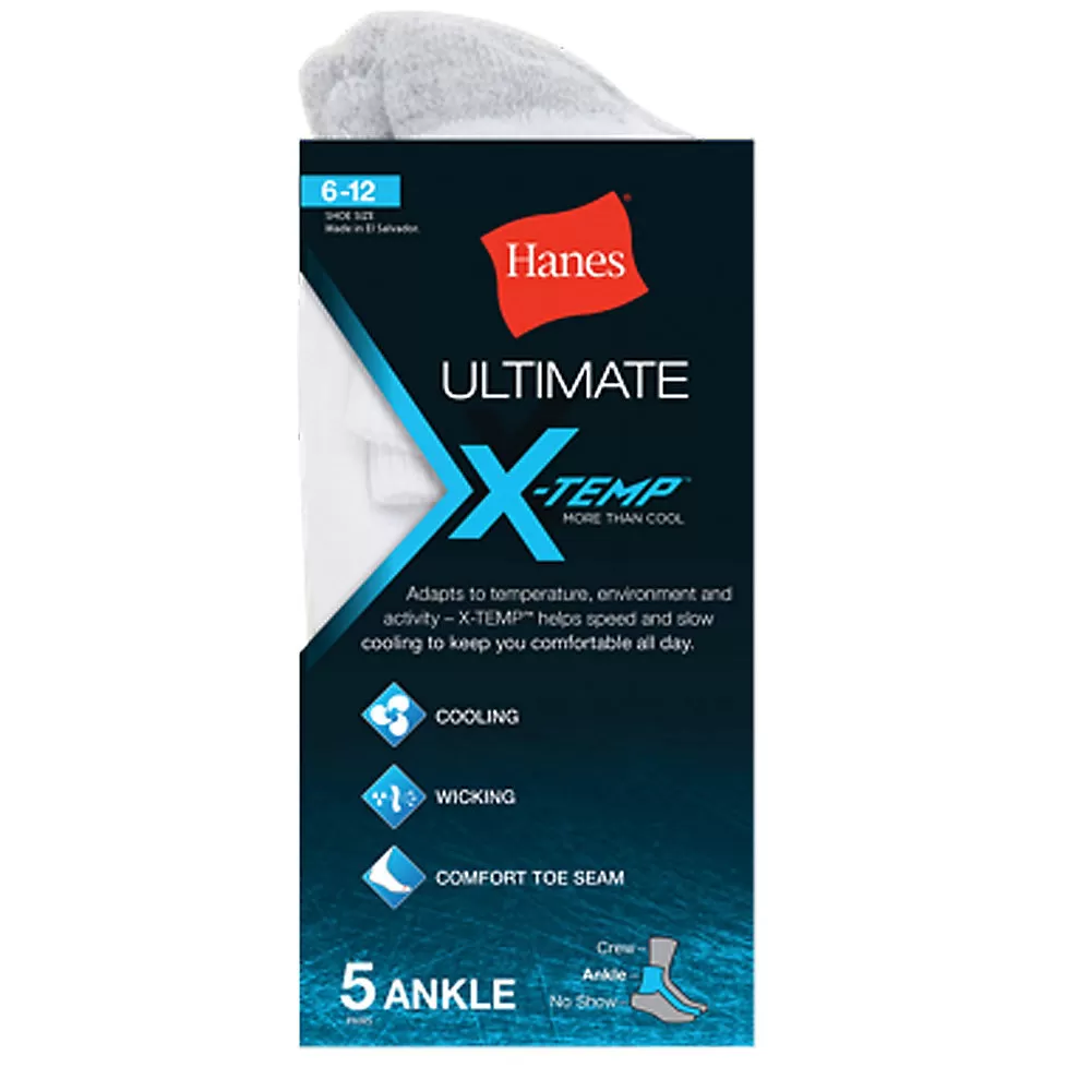 Hanes Men's Ultimate X-Temp 153 Ankle Socks - White